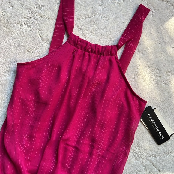 RAMPAGE Pink w/Metallic Pink Accent LONG Blouse; size Juniors Small - Picture 1 of 4